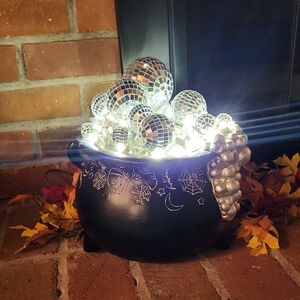Black Cauldron with Disco Balls and Lights